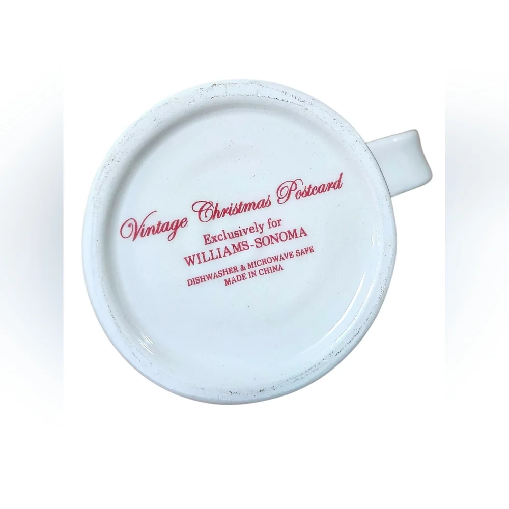 Williams Sonoma A Merry Christmas Holly Mug Vintage Christmas Postcard